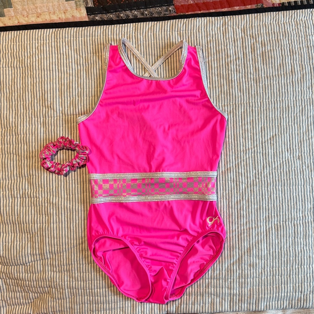 GK Pink with Silver Straps One Piece Gymnastics AS